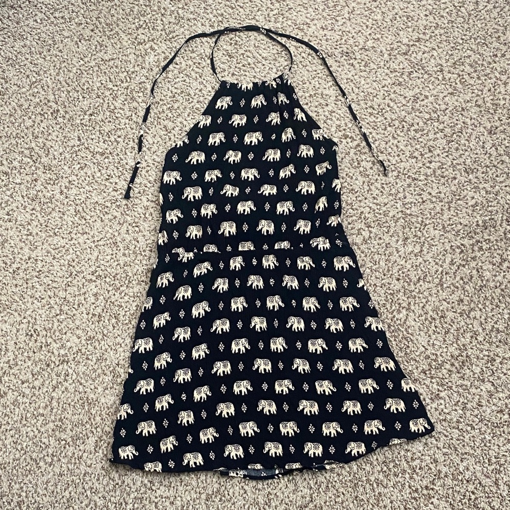 Forever 21 Black and Cream Elephant Print Halter Dress